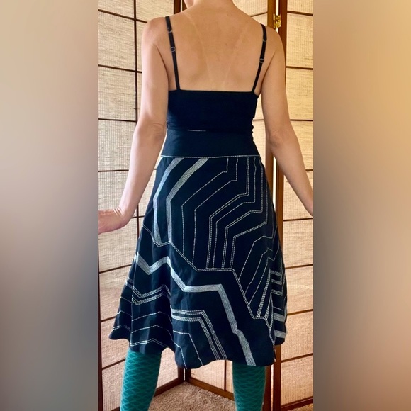 90s vintage Willi Smith vintage black w/ white stitching geometric circle skirt - Picture 4 of 8